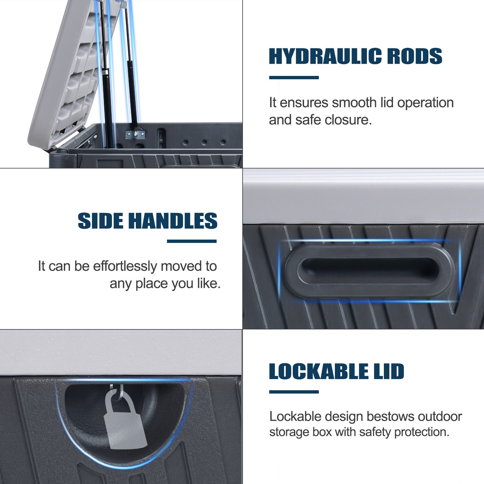 85 Gallon Outdoor Deck Box Storage Patio Chest Organizer w/Air Rods Lockable Lid