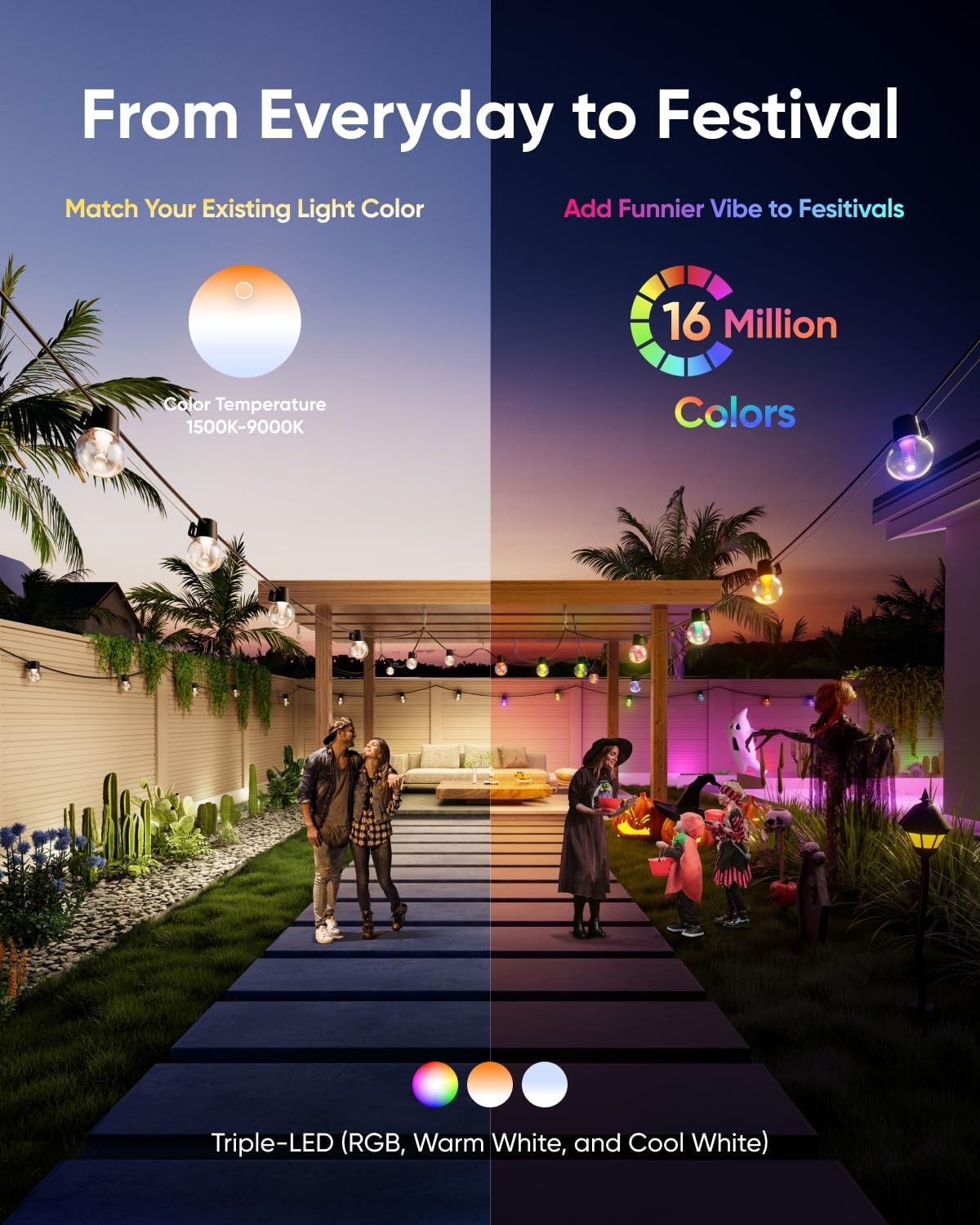 eufy Outdoor String Lights E10 96ft 30 Smart RGBWW LED Bulb IP65 Christmas Party