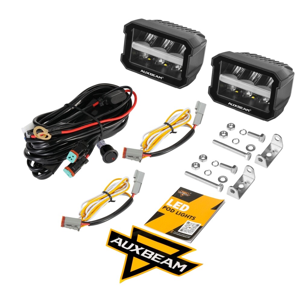 Auxbeam 4.5In LED Driving Light Pods White DRL/Amber Turn Signal Light &Harness