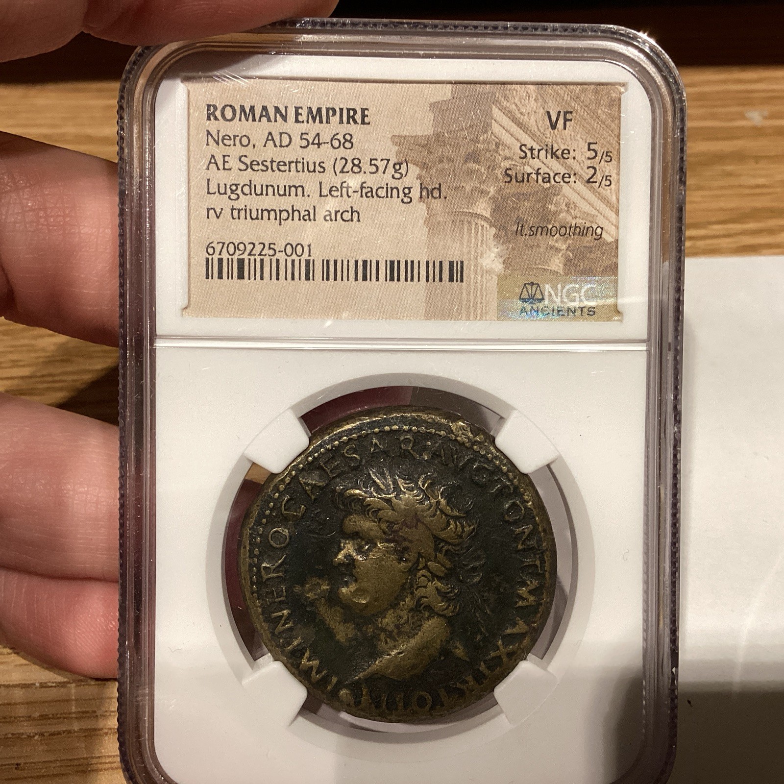 Roman Empire Nero AD54-68 AE Sestertius 28.57g Lugdunum Left Head Arch Scarce