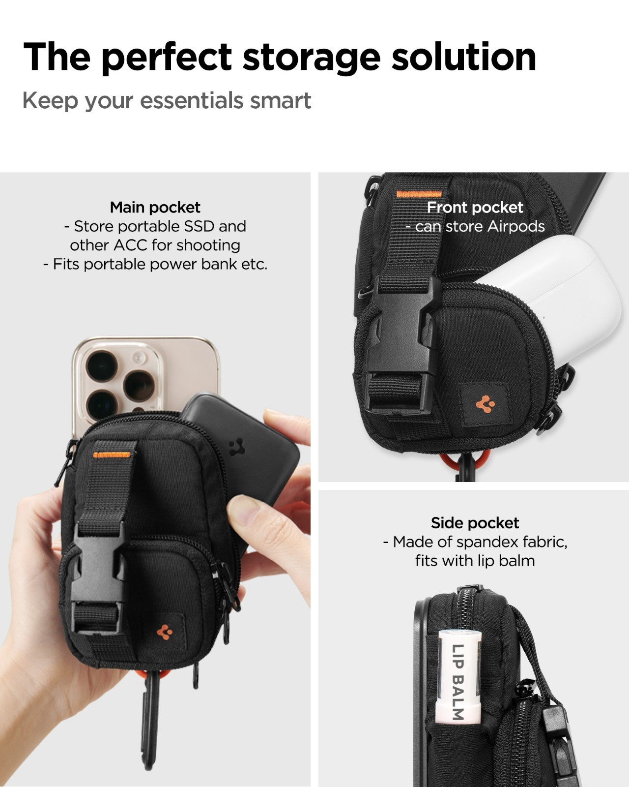 Spigen Snap Zip Pouch | EDC Mini MagSafe Backpack Organizer Card & AirPod Holder