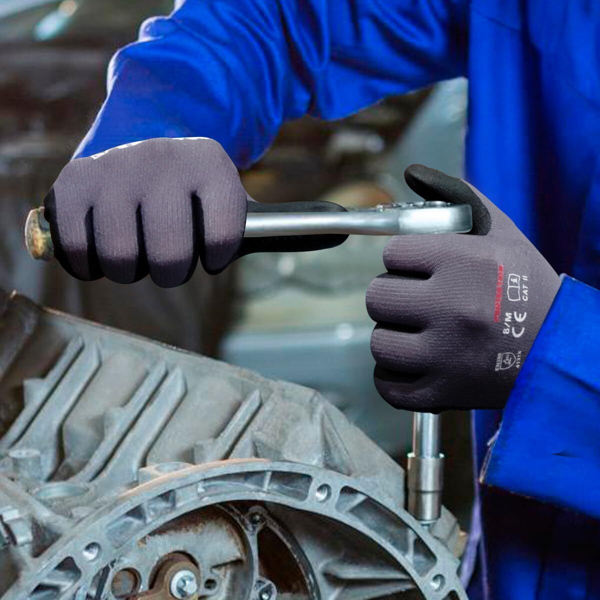 Gasoline Safety Work Gloves Extra Micro-Foam Nitrile Coated-12 Pairs / Dots