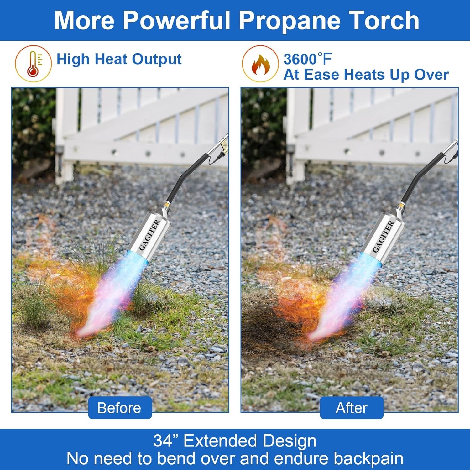 GAGITER Weed Torch Propane Burner, Blow Torch,180,000 BTU Propane Torch,Gas Vapo