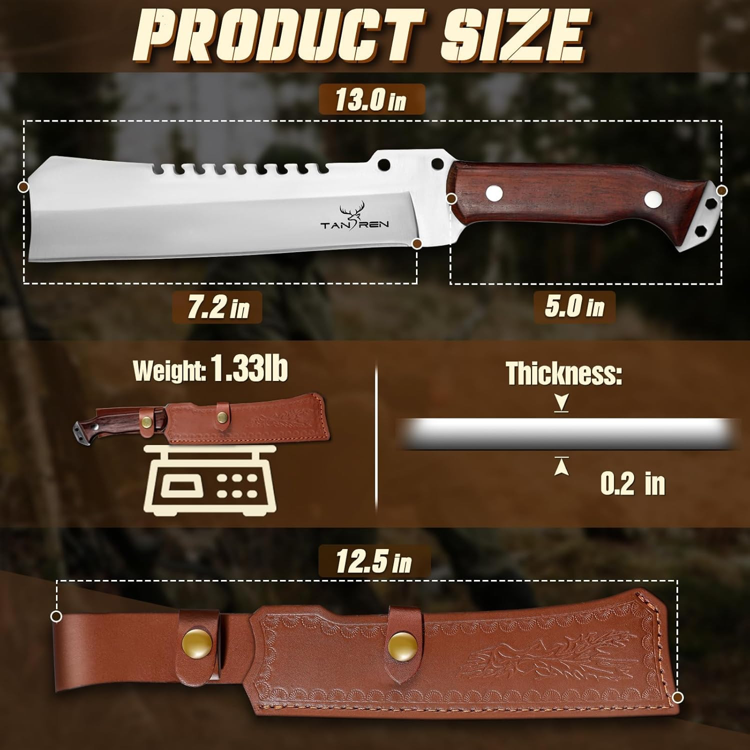 Machete for Cutting Trees Heavy Duty, Survival Machete with Sheath for Yard Work