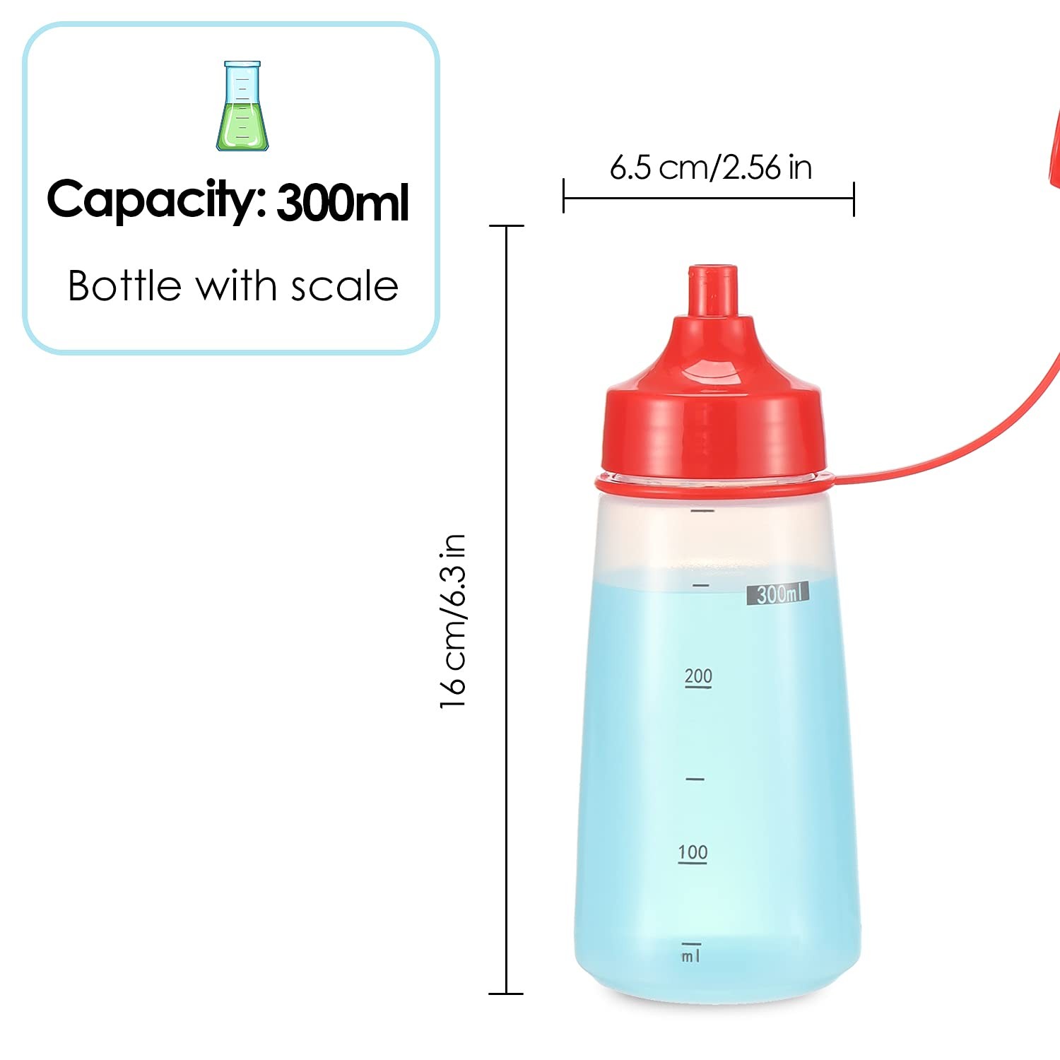 Condiment Squeeze Bottles Wide Mouth - 10oz Plastic For Sauces & Crafts 6-Pack