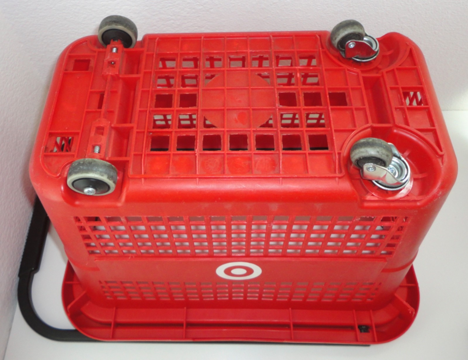 TARGET Red Rolling Shopping Basket Cart w/ Wheels & 2 Handles Bullseye Logo