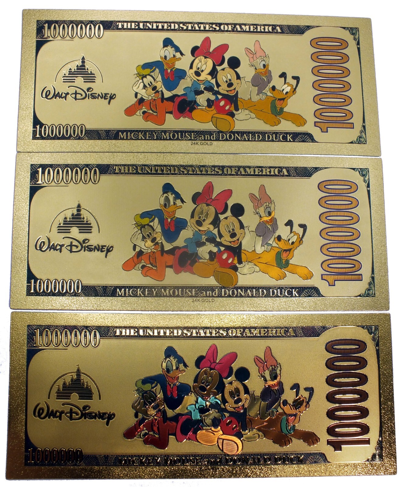 Mickey Mouse Minnie Daisy Donald Goofy Pluto Disney 24K Gold Foil Note Set GFS13