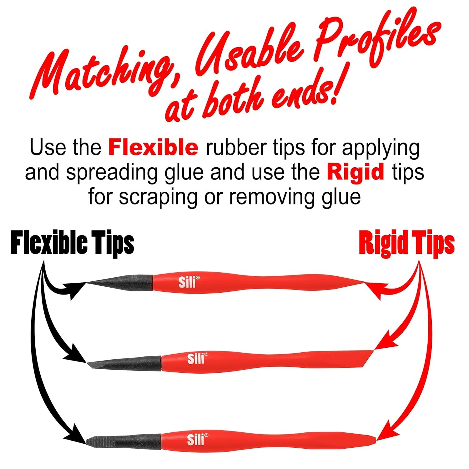 Sili Micro Glue Brush Applicator 3 Pack. Fine, Chiseled, and Flat Tapered Tips