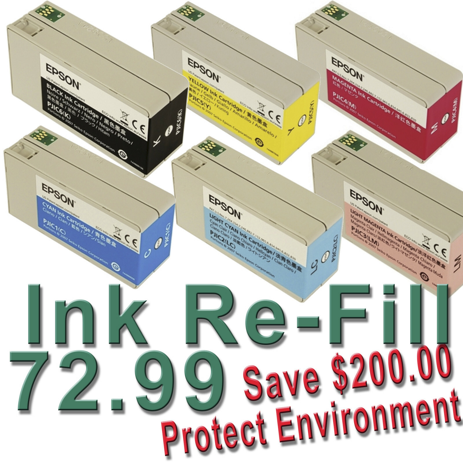 Epson Discproducer PP-100 6-Color Ink Cartridge Multipak Set RE-Fill / Exchange