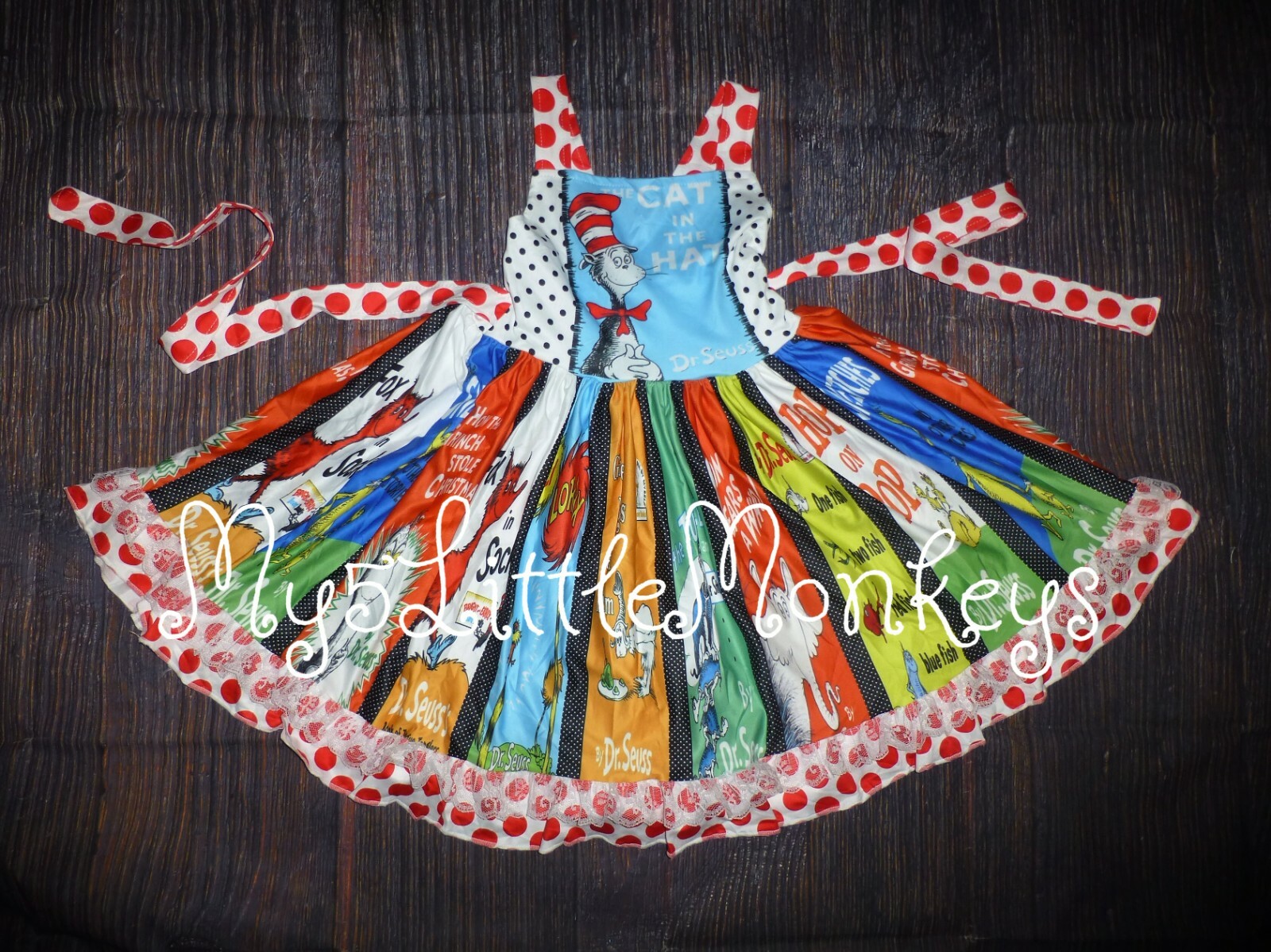 NEW Boutique Dr Seuss Cat in the Hat Girls Sleeveless Ruffle Twirl Dress