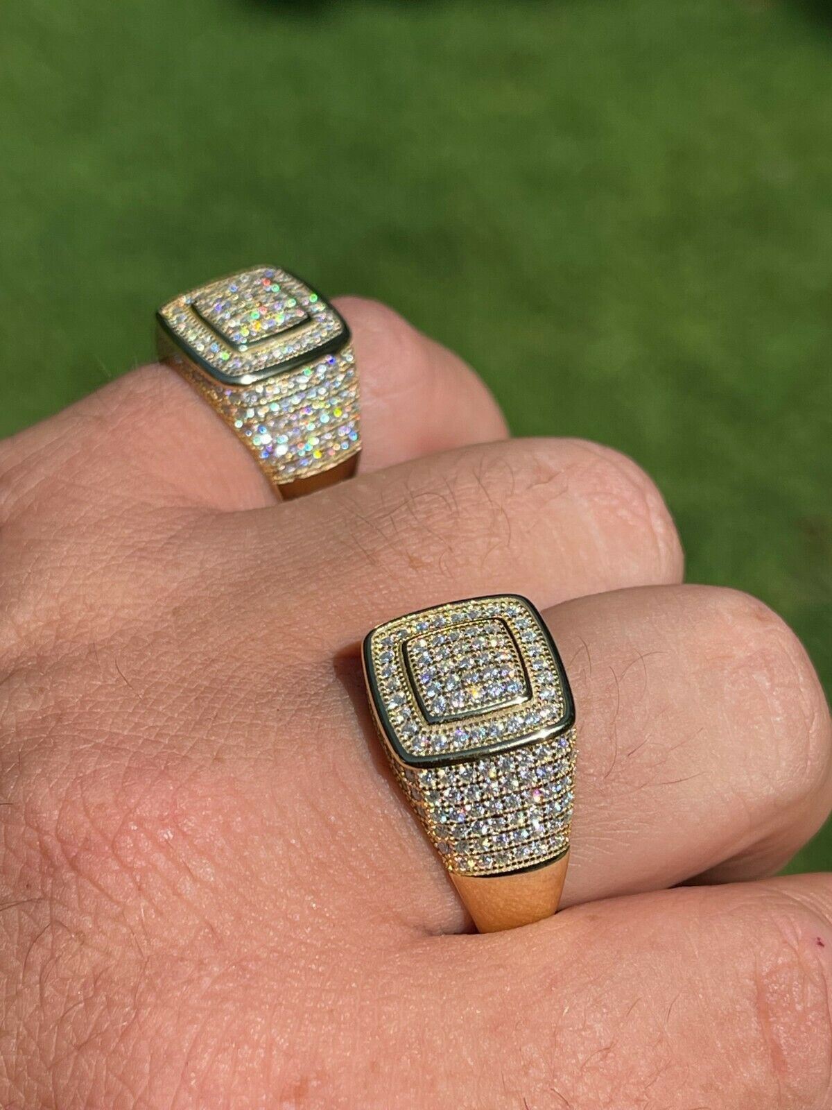 Real 14k Gold Plated Men Hip Hop Iced 1.8ct Moissanite Ring Passes Tester