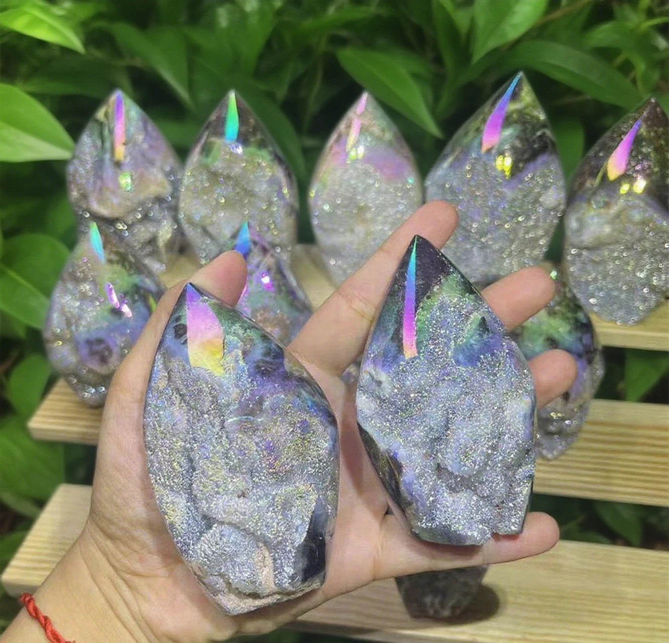 200g Angel Aura Sphalerite Flame Druzy Geode Crystal Tower Obelisk Healing Decor