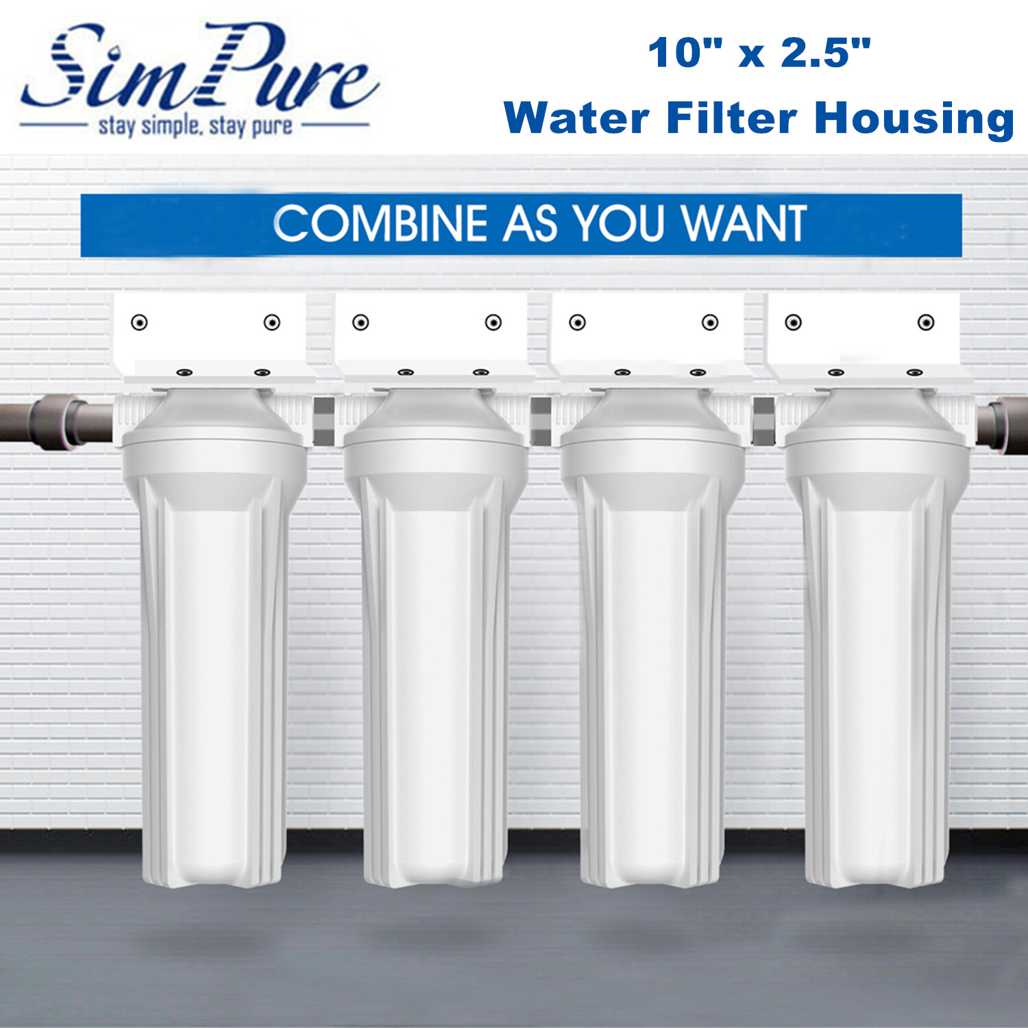 10 Inch Whole House Water Filter Housing Filtration 2.5x10" Pleated Sediment Set