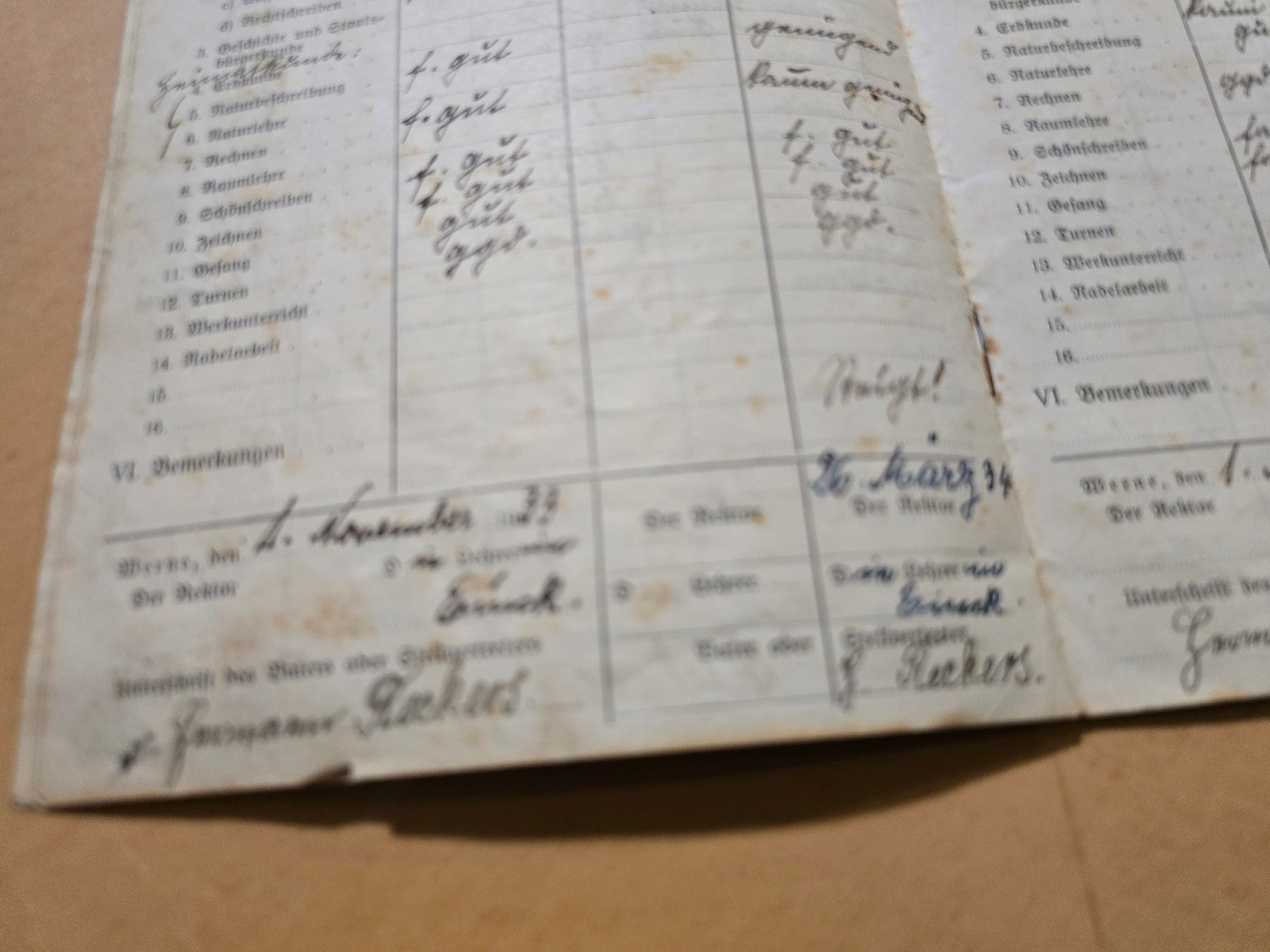 1930–1937 Third Reich Jugend German School Report Book Zeugnis Heft Wilhelm Reck