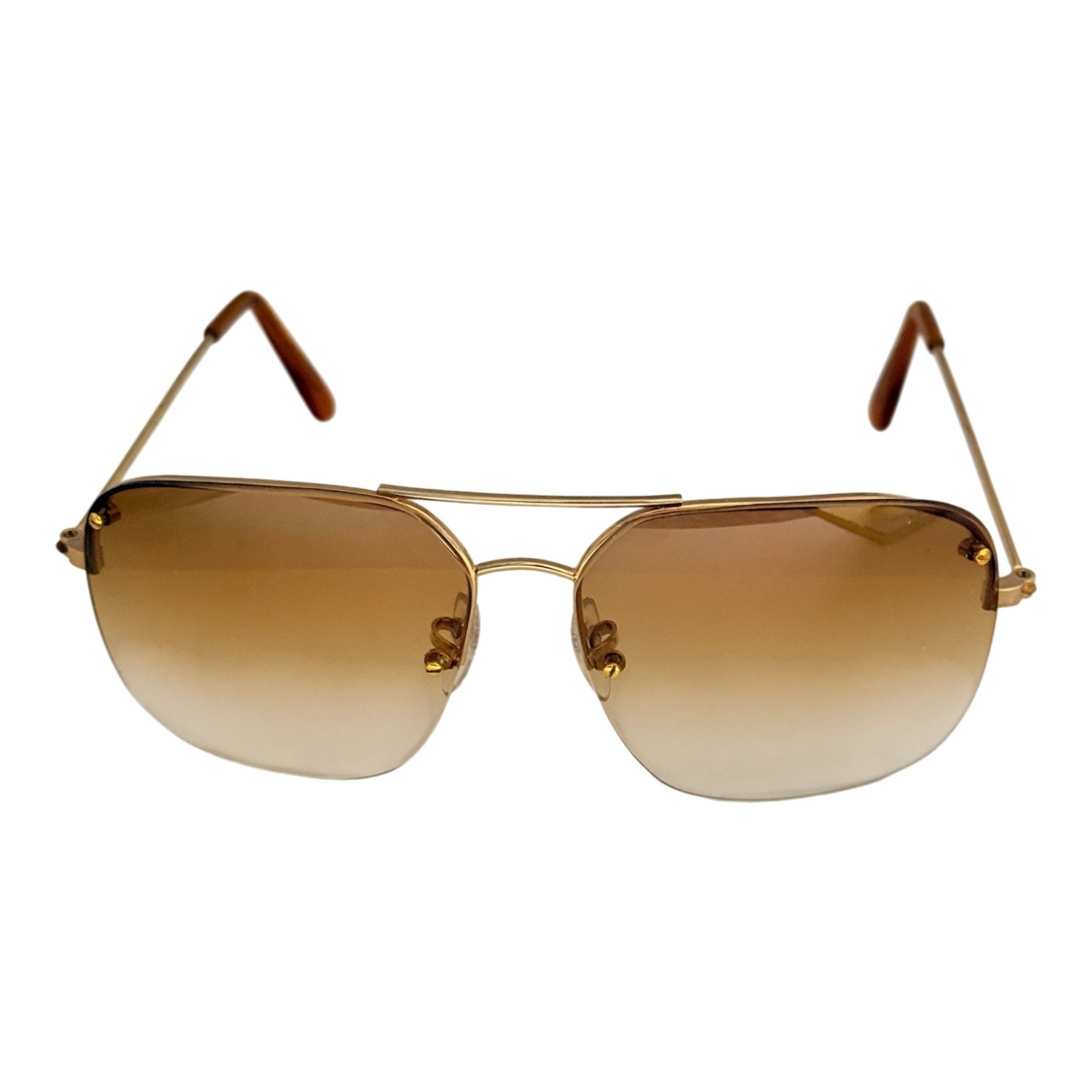 Vtg 70's Aviator Rimless Sunglasses Gold Frame Gradient Amber Lens MIP - A1298