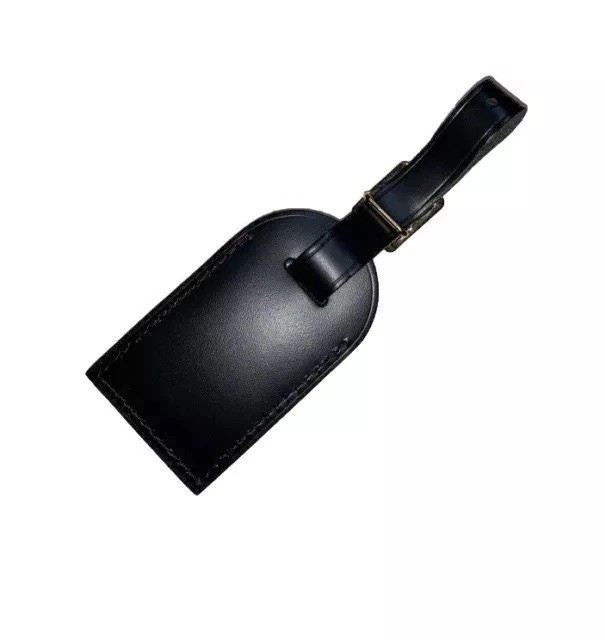 Louis Vuitton ID Name Tag Black Leather Silver tone Hardware Small