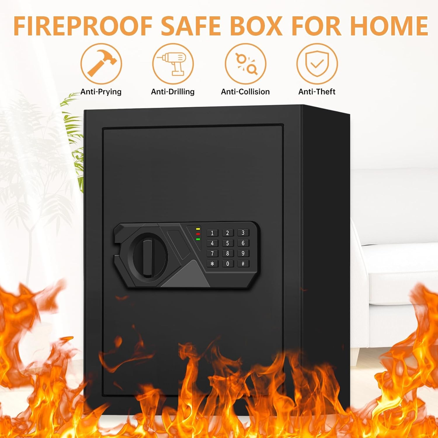 3.0 Cu Ft Fireproof Waterproof Home Safe Digital Keypad Anti Theft Security Box