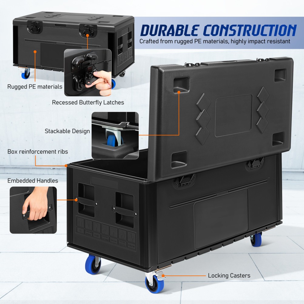 44"x22"x25" Cable Trunk Road Case with Wheels Professional Stackable Road Case