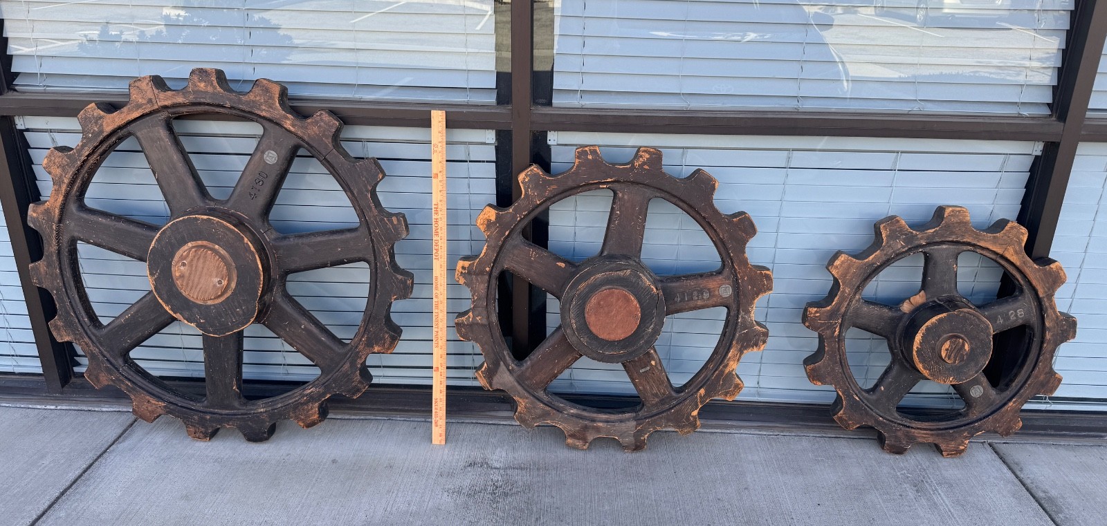 3 Antique Wooden Foundry Mold Patterns / Gears COLTON SLOVER MTN Portland Cement