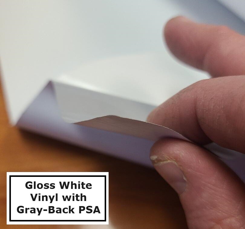 3.4mil Gloss & Matte White Vinyl Decal Sticker Gray-Back Permanent Adhesive