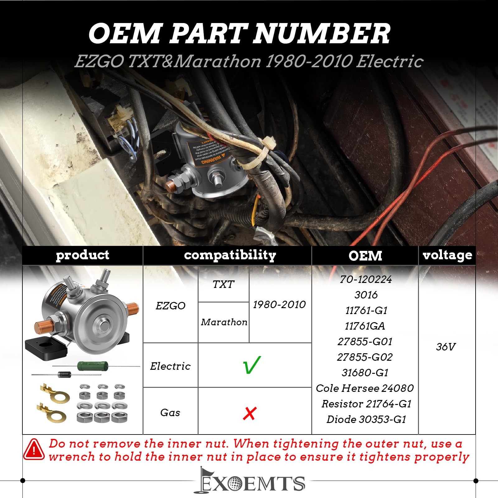 EZGO 36V Solenoid with Mount Bracket, #70 Series Continuous Duty silver