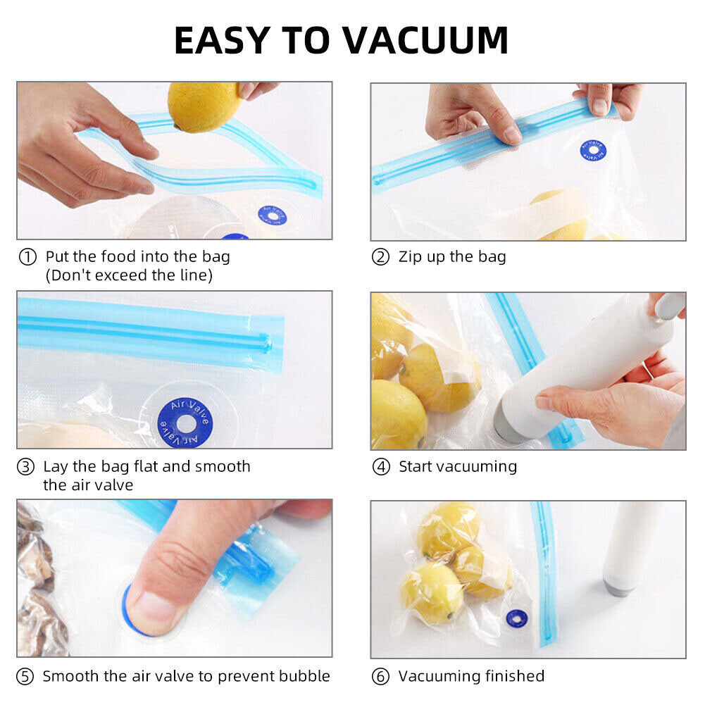 24pcs Sous Vide Bags Vacuum Sealer Pump Reusable Vacuum Food Storage Bags Kit US