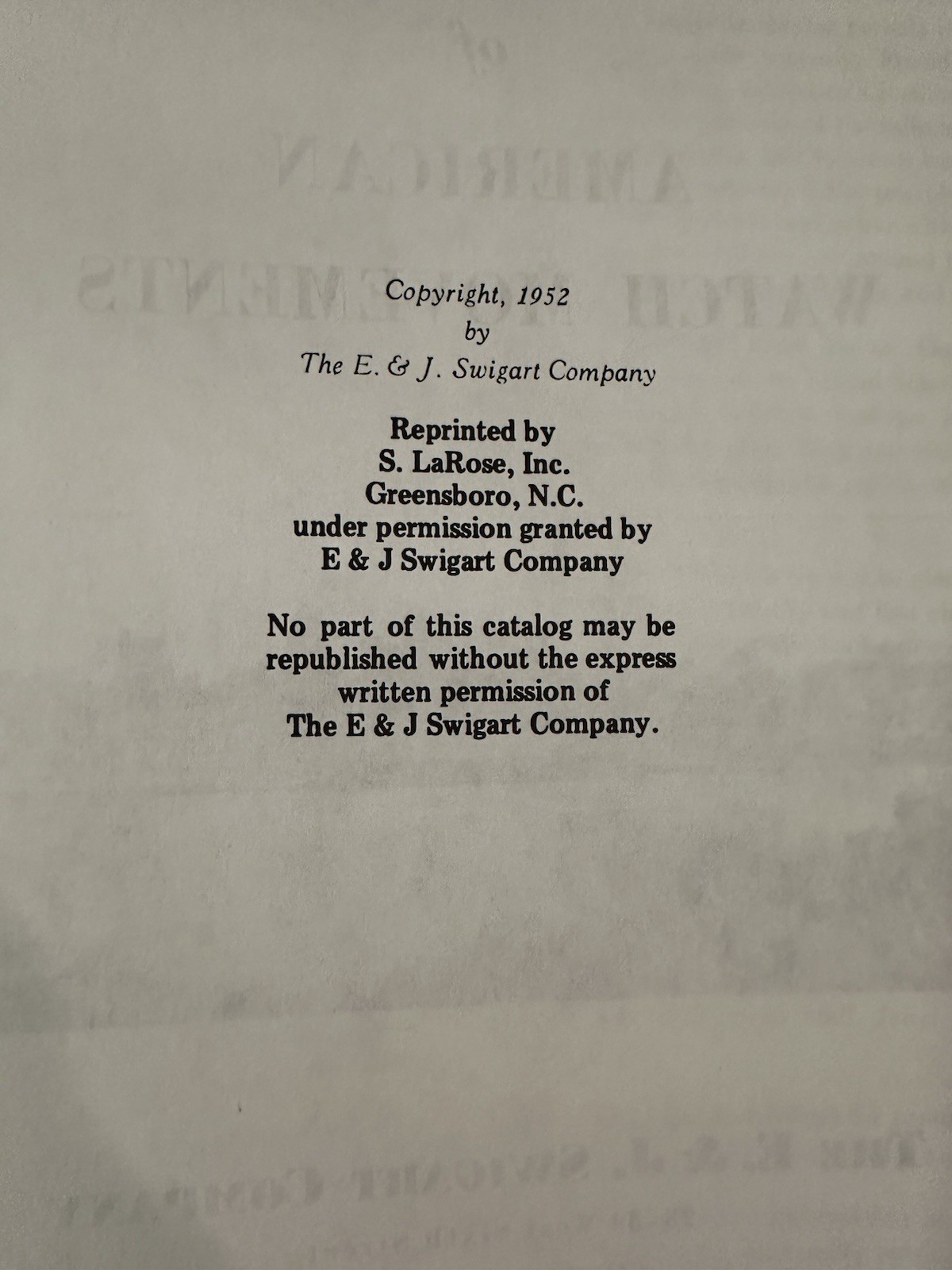 1952 Illustrated Manual of American Watch Movements Original E & J Swigart RARE