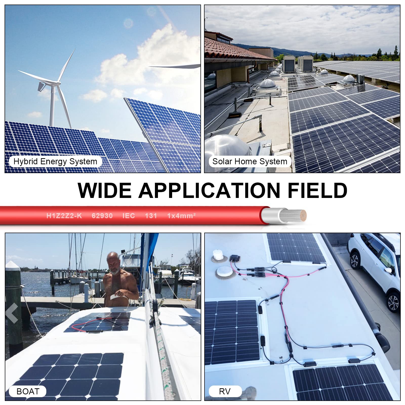 Shirbly 12AWG (4mm²) Tinned Copper PV Extension Cable 50FT 12AWG, Black & Red