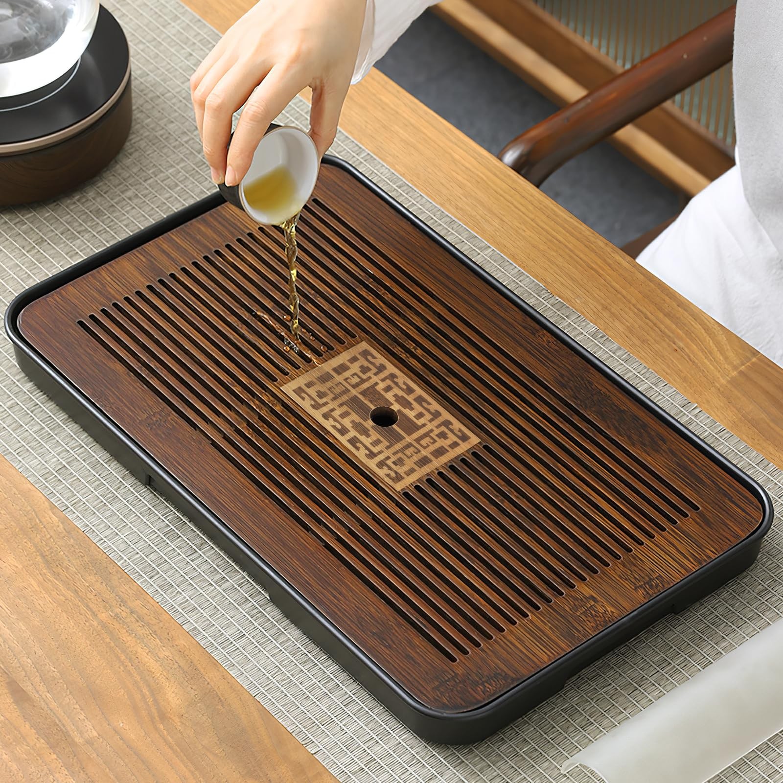 Jotsport 17 Inch Bamboo Chinese Gongfu Tea 17.5" x 10.5" x 1.4", Black, Brown