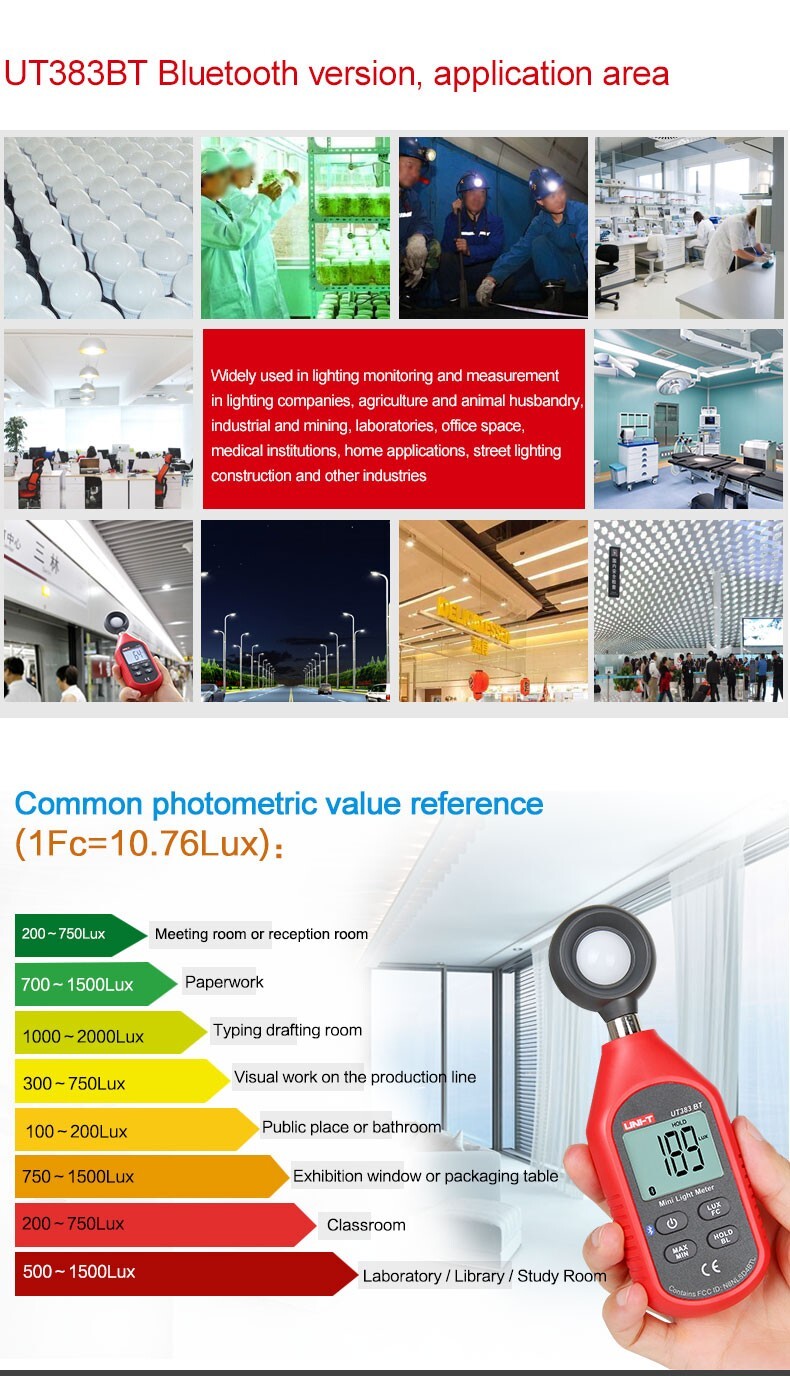 UNI-T Digital Bluetooth Luxmeter Light Meter Luminometer Photometer 0~199,900Lux