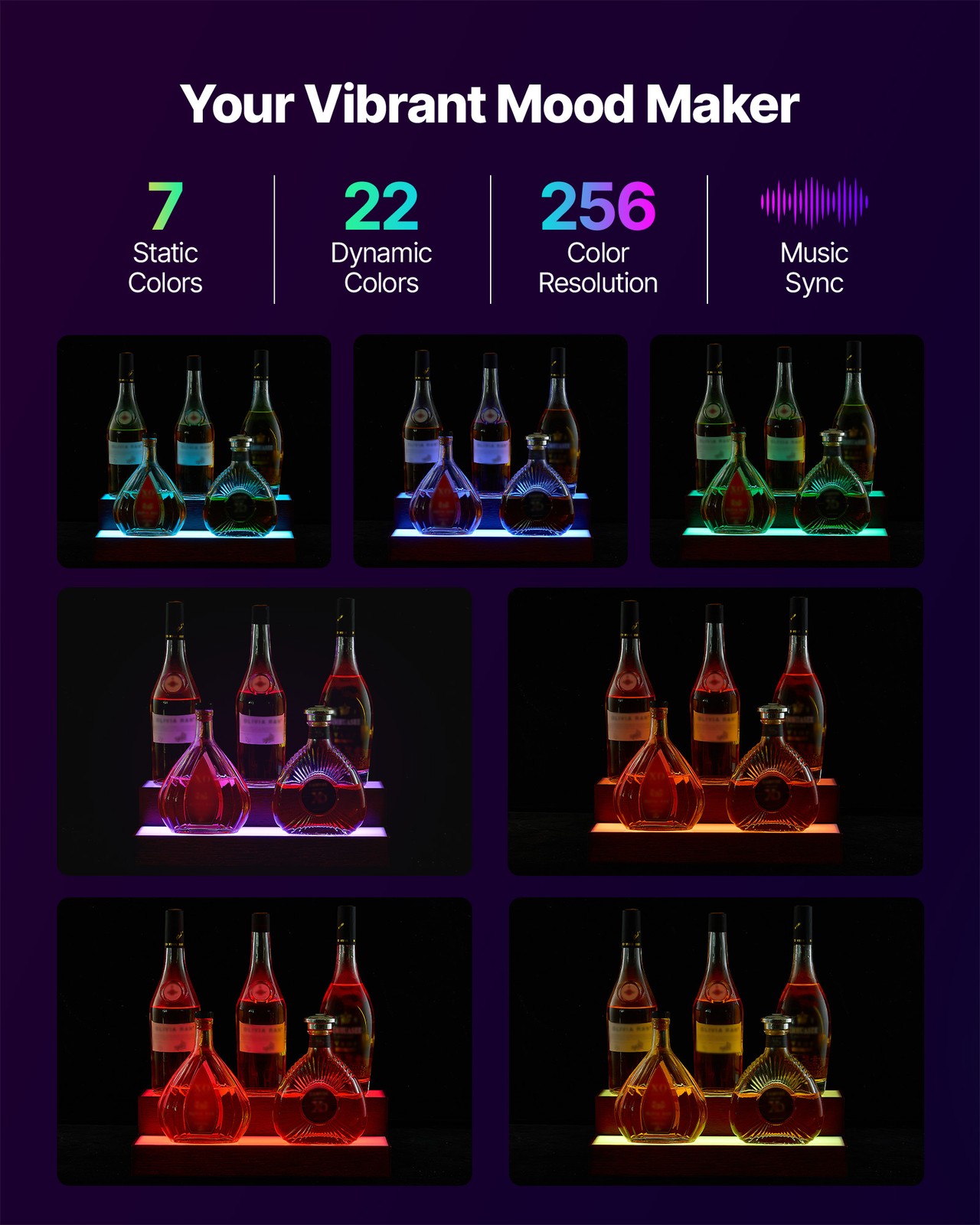 VEVOR LED Lighted Liquor Bottle Display 2-Tier 16 Inch Rack for 8 Bottles