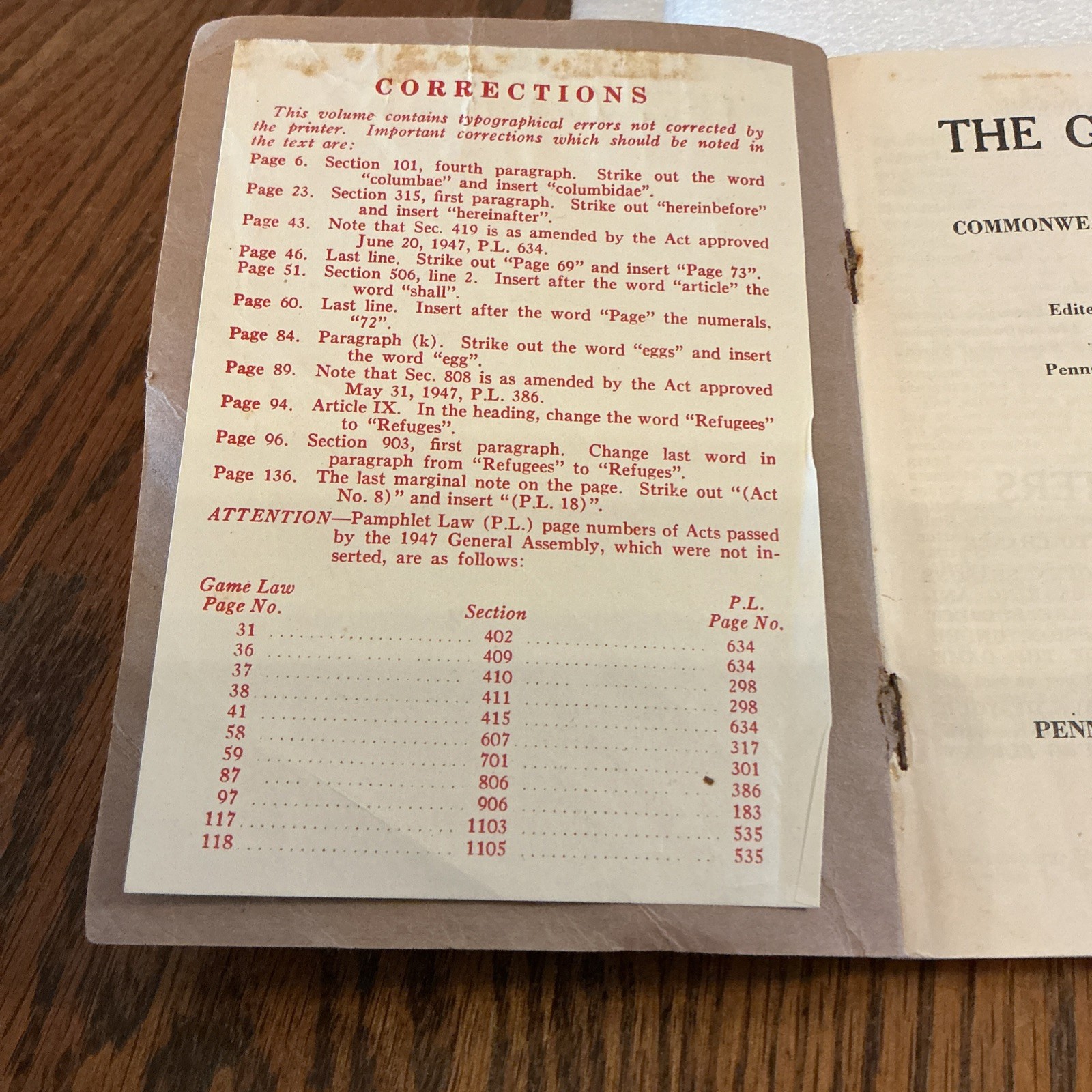 Vintage 1947-48 Pennsylvania Game Laws,used condition