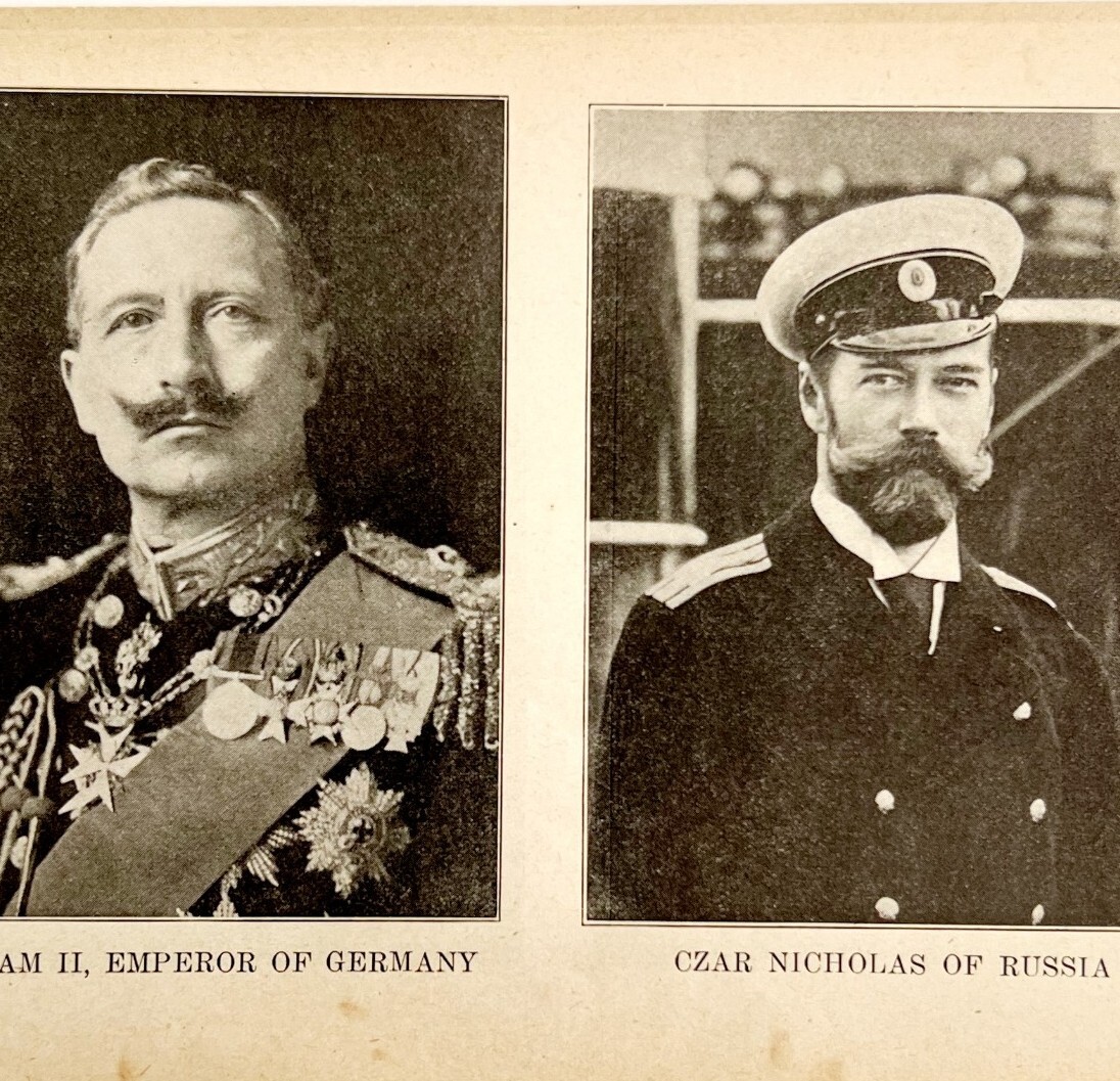 1914 WW1 Print William II and Czar Nicholas Antique Military Period Collectible