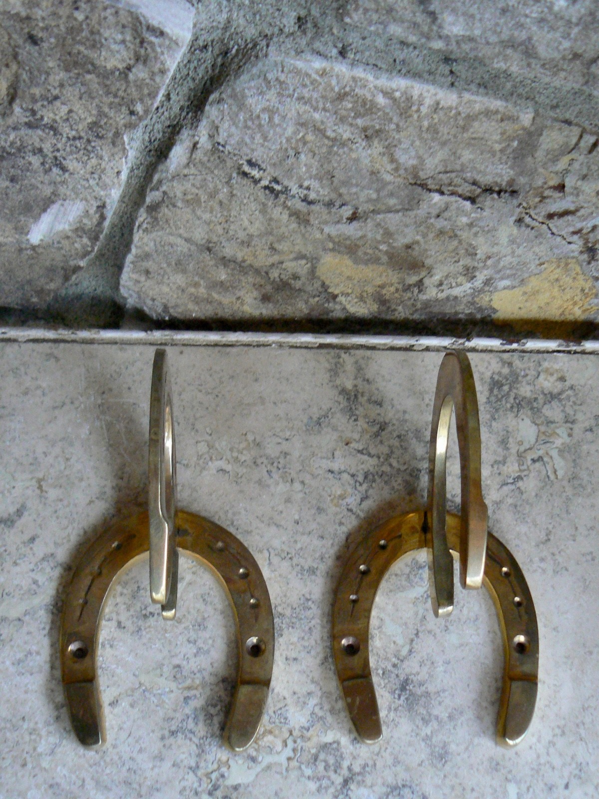Two Pairs Vintage Brass Equestrian Tack Room Hooks for Bridle Halter Reins Leads