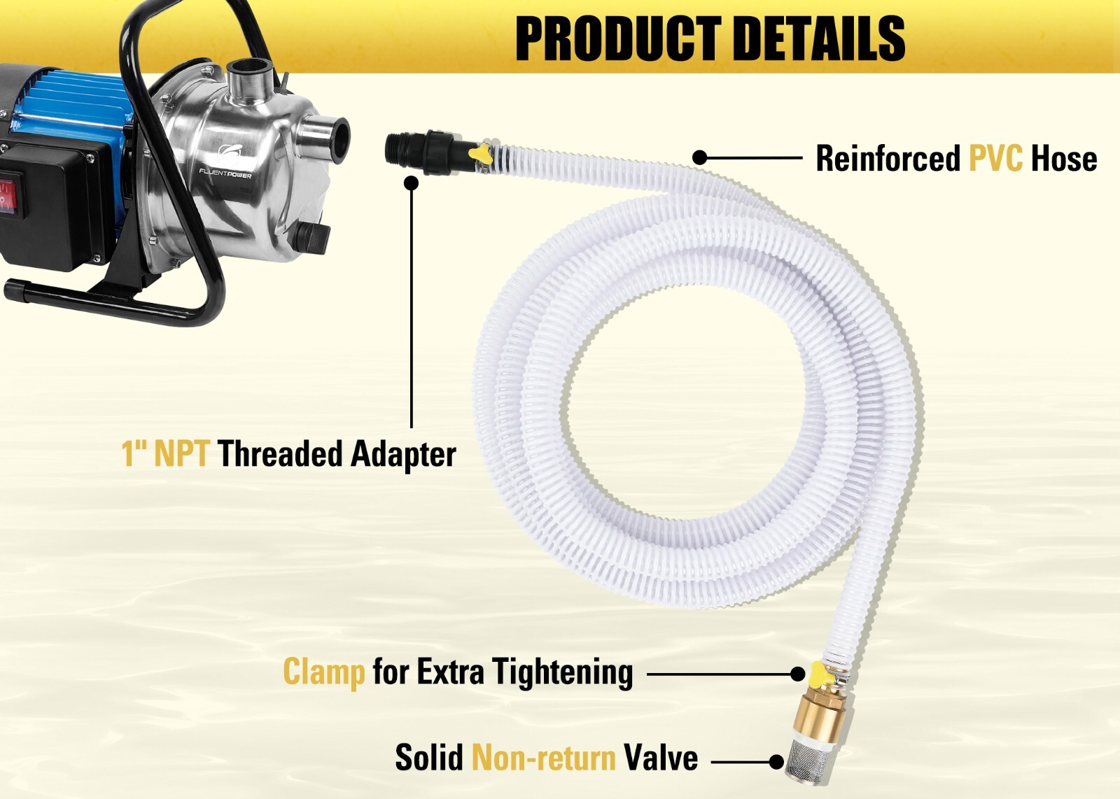 FLUENTPOWER 23FT x 1" Suction Hose Kit with Brass Fitting Check Valve