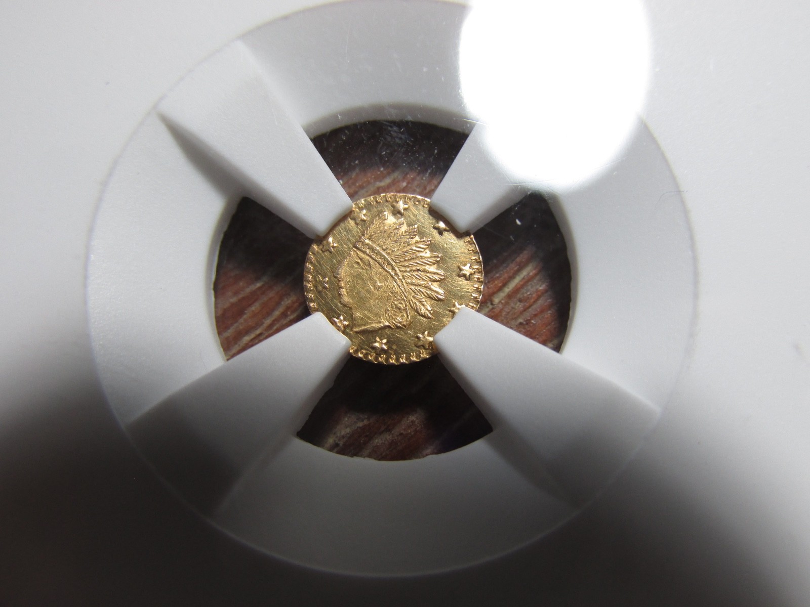 1853-Dated CAL. Round Gold Token...Indian - Wreath....NGC UNC Details