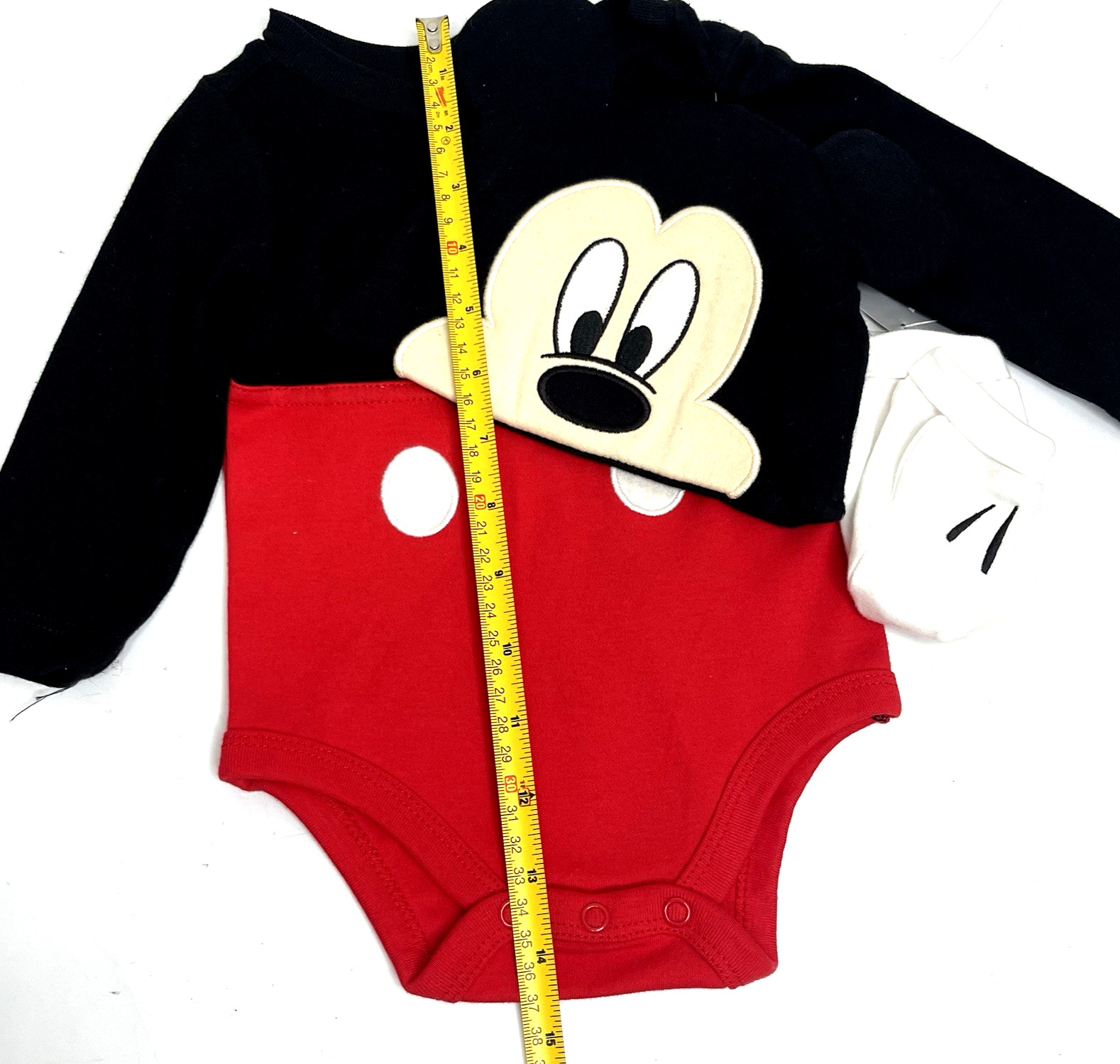 Disney Store Mickey Mouse Costume Pin Down Bodysuit Set Black Red Baby 6-9M NWT