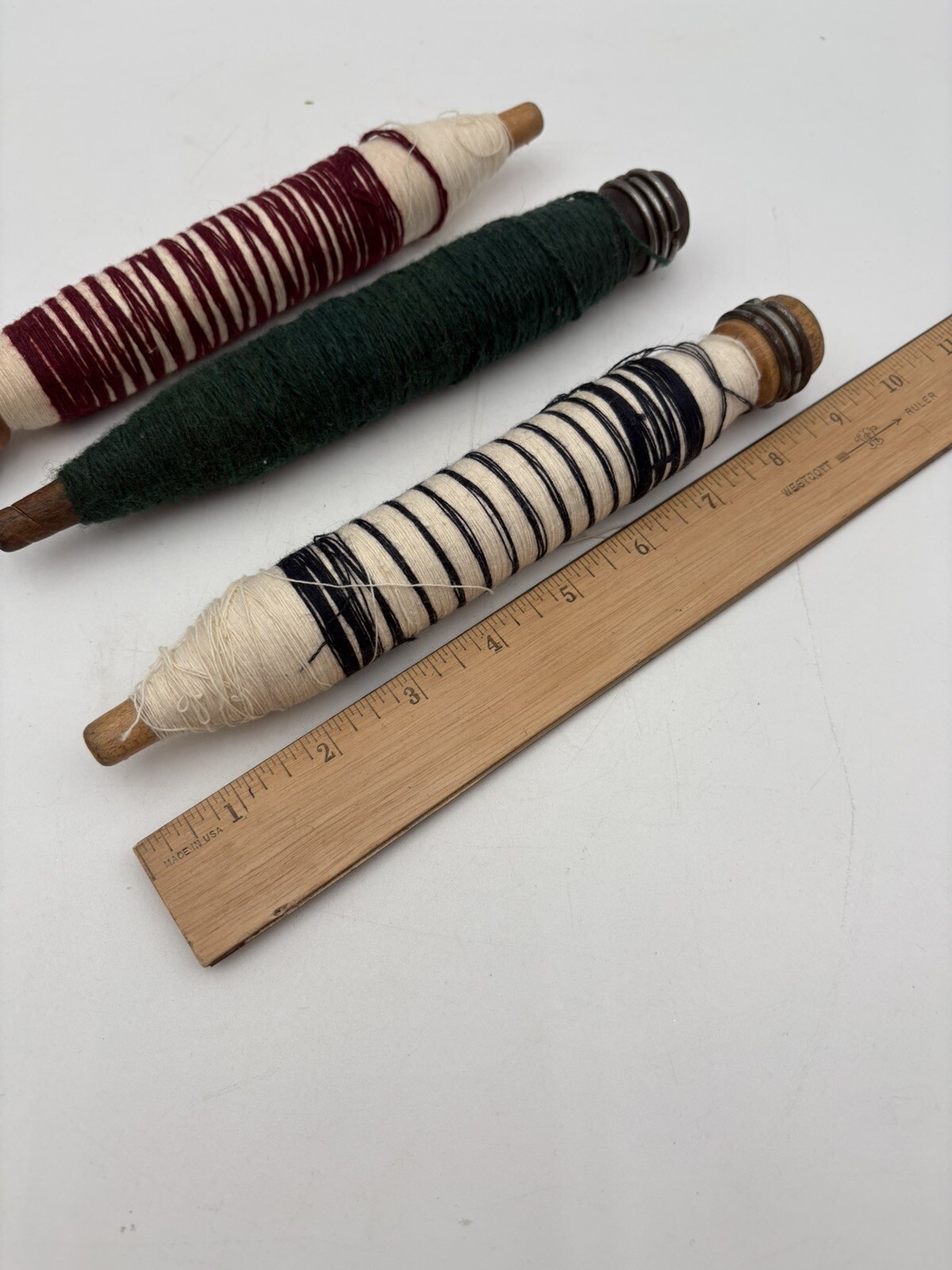 Vintage Wood Sewing Spool Textile Bobbin Set Of 3