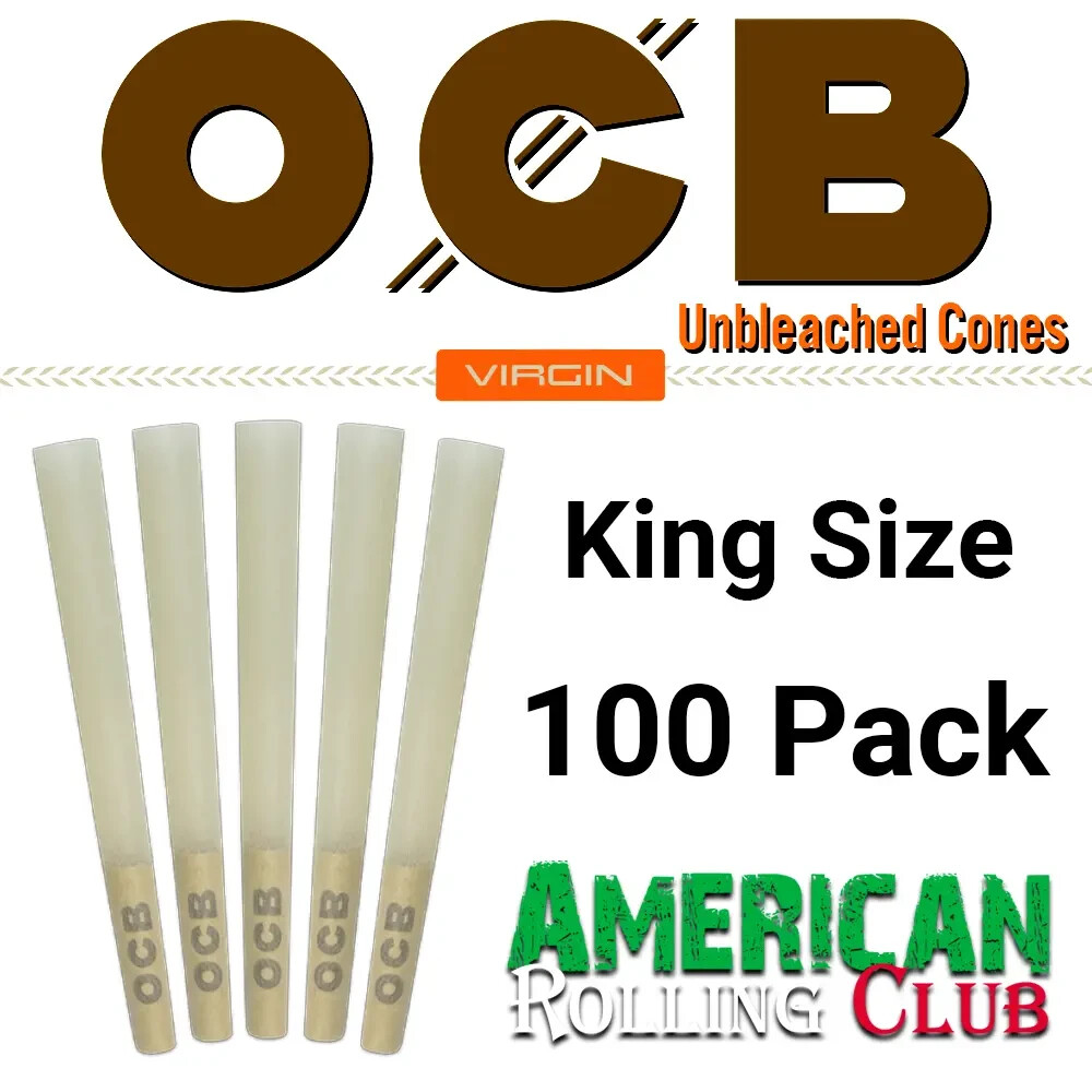 OCB Virgin King Size Unbleached Cones ~ 100 Pack ~ Crush Prof Box