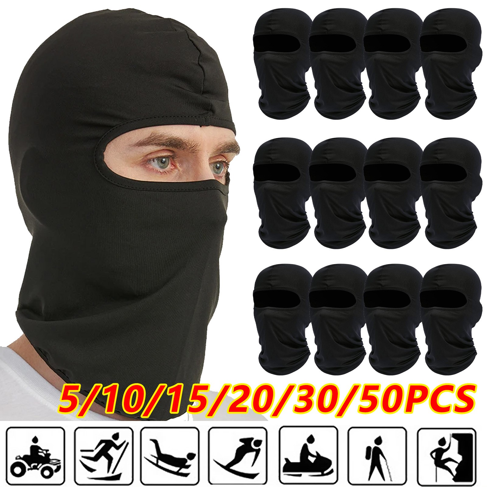 5-50PCS Tactical Balaclava Thin Full Face Mask Lightweight Motorcycle Warmer Ski