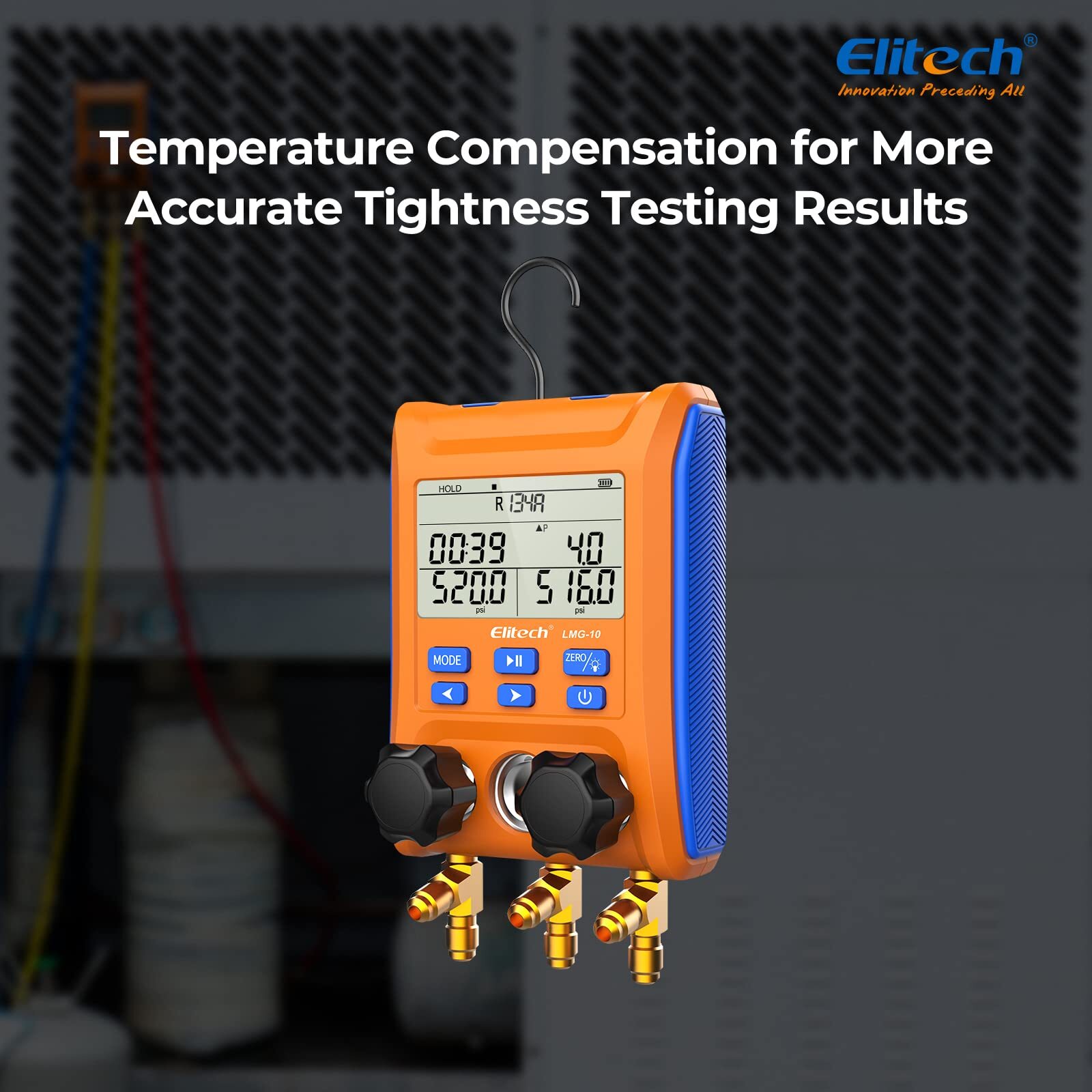 Elitech LMG-10 Digital Manifold Gauge Refrigeration Pressure Vacuum Temp Gauge