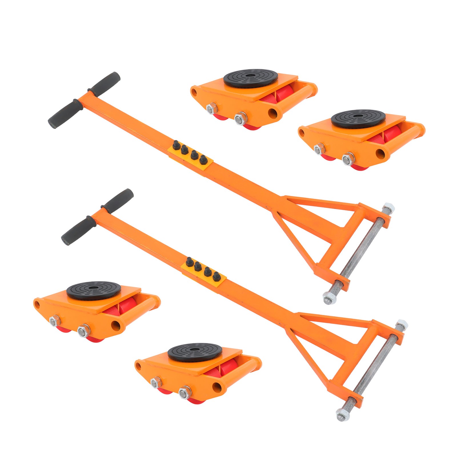 4 Pcs Machinery Skates Dolly With Handle 360° Rotation 6T/13200Lbs Heavy Duty