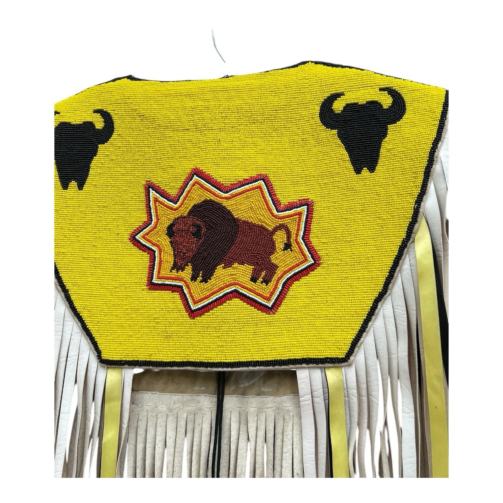 Vintage Native American Pow Wow Regalia Ceremonial Beaded Vest US Canada Buffalo