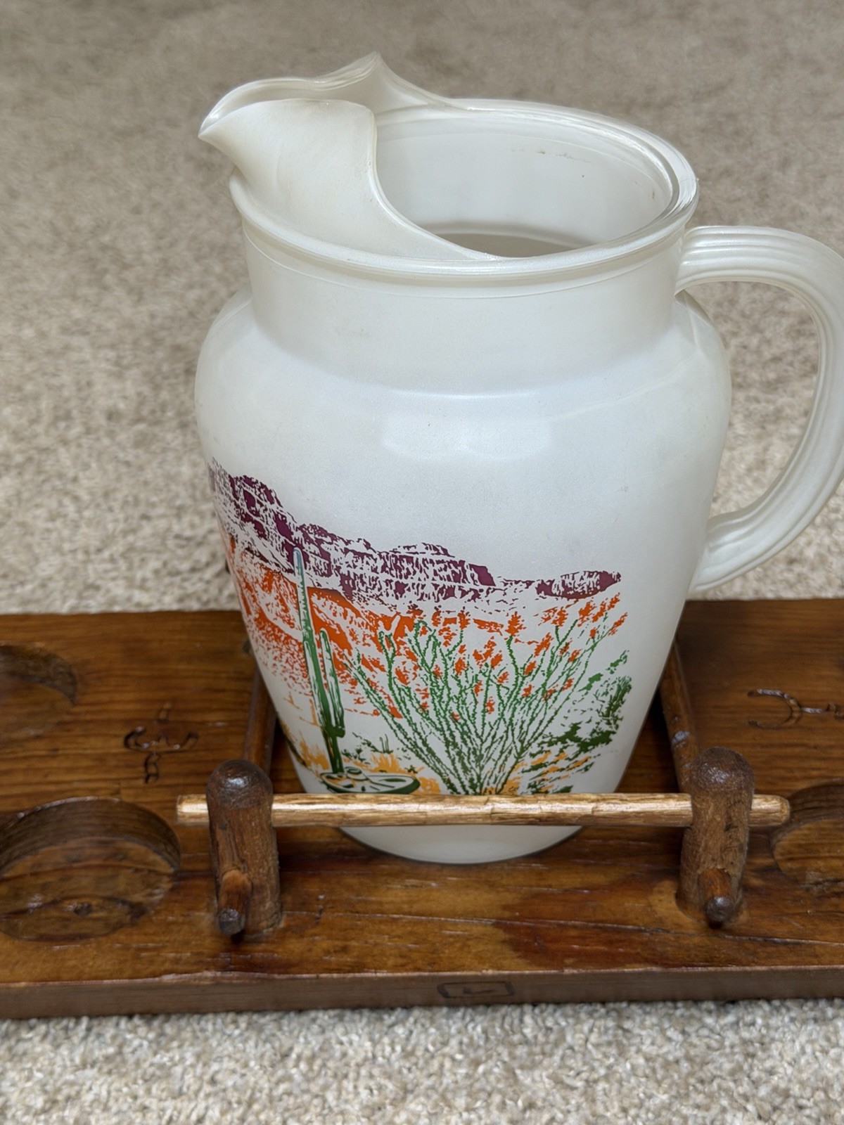 1950’s Vintage Blakely Oil & Gas ~ Arizona Cactus Frosted Glassware With Tray