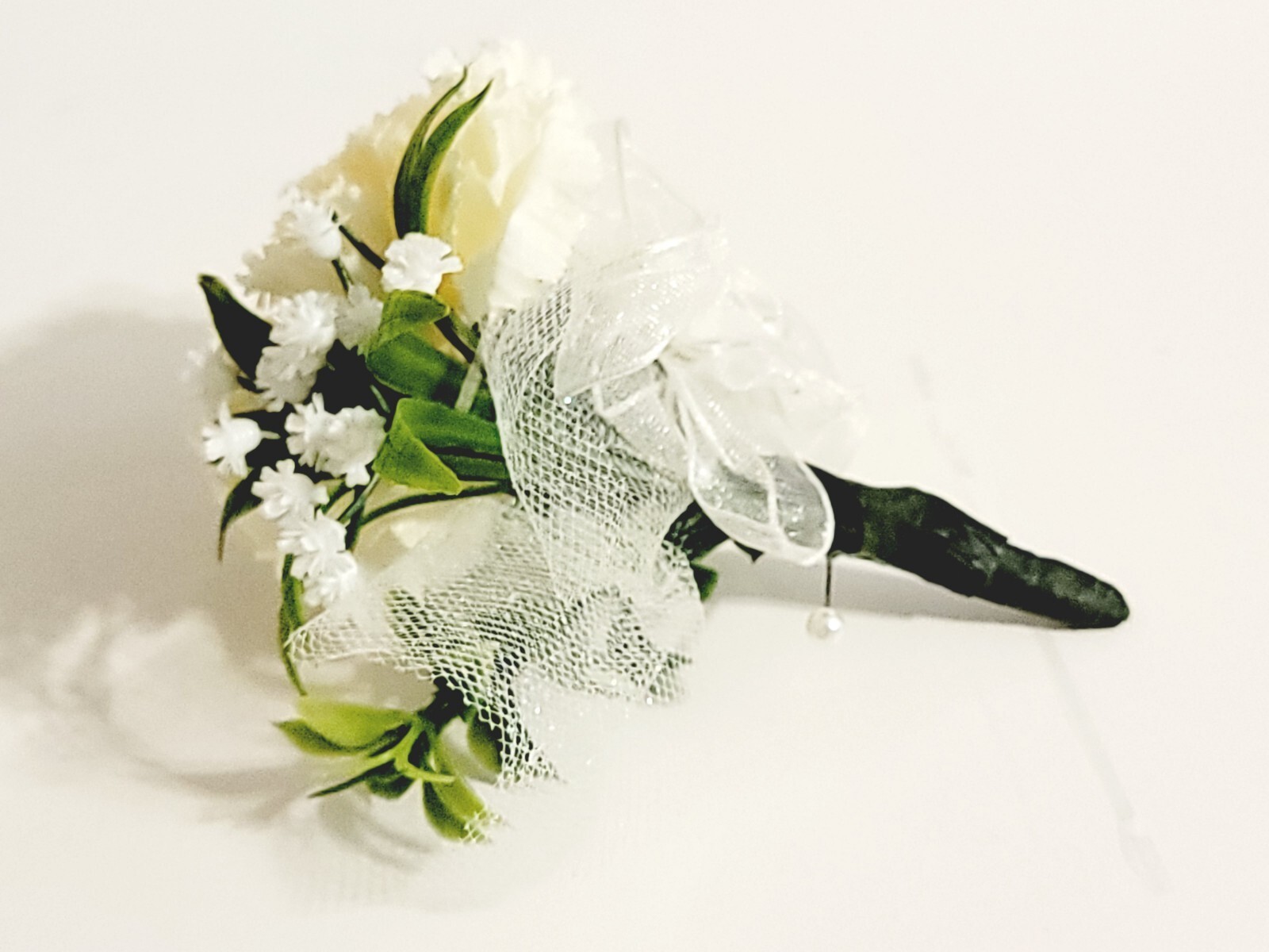 Set of 3 White or Gold Boutonniere For Wedding Prom, Artificial Flowers