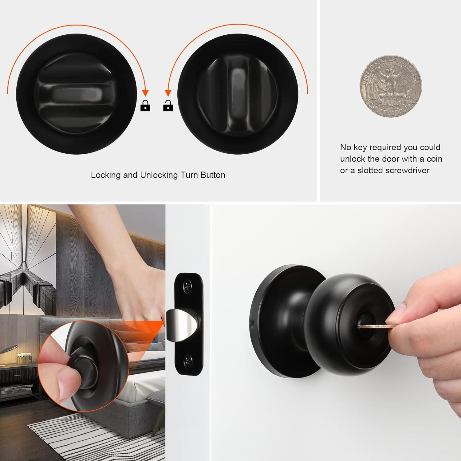 10 Packs Black Interior Door Knob, Matte Black Door Knob Interior Privacy