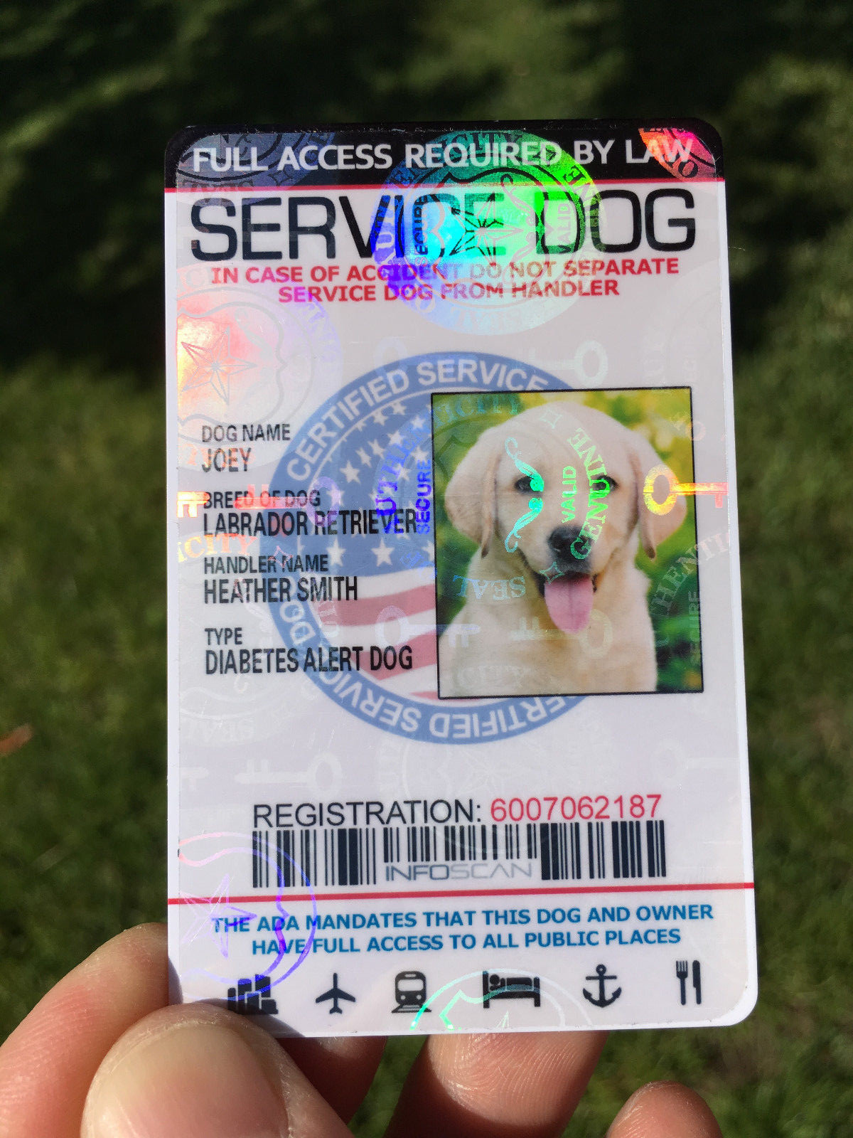 Service Dog Id Card Customized Holographic ESA - 160 Product 5 STAR Rating