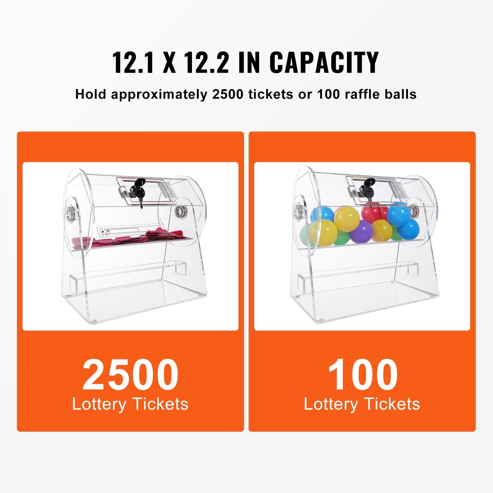 Acrylic Raffle Drum Raffle Ticket Spinning Cage w/2 Keys for Lottery Games Bingo