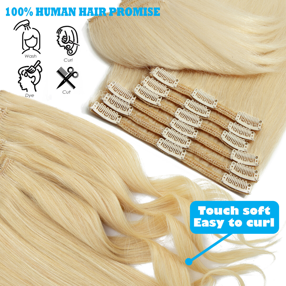 Real THICK 160g++ Double Weft Clip In Remy Human Hair Extensions Full Head XL462