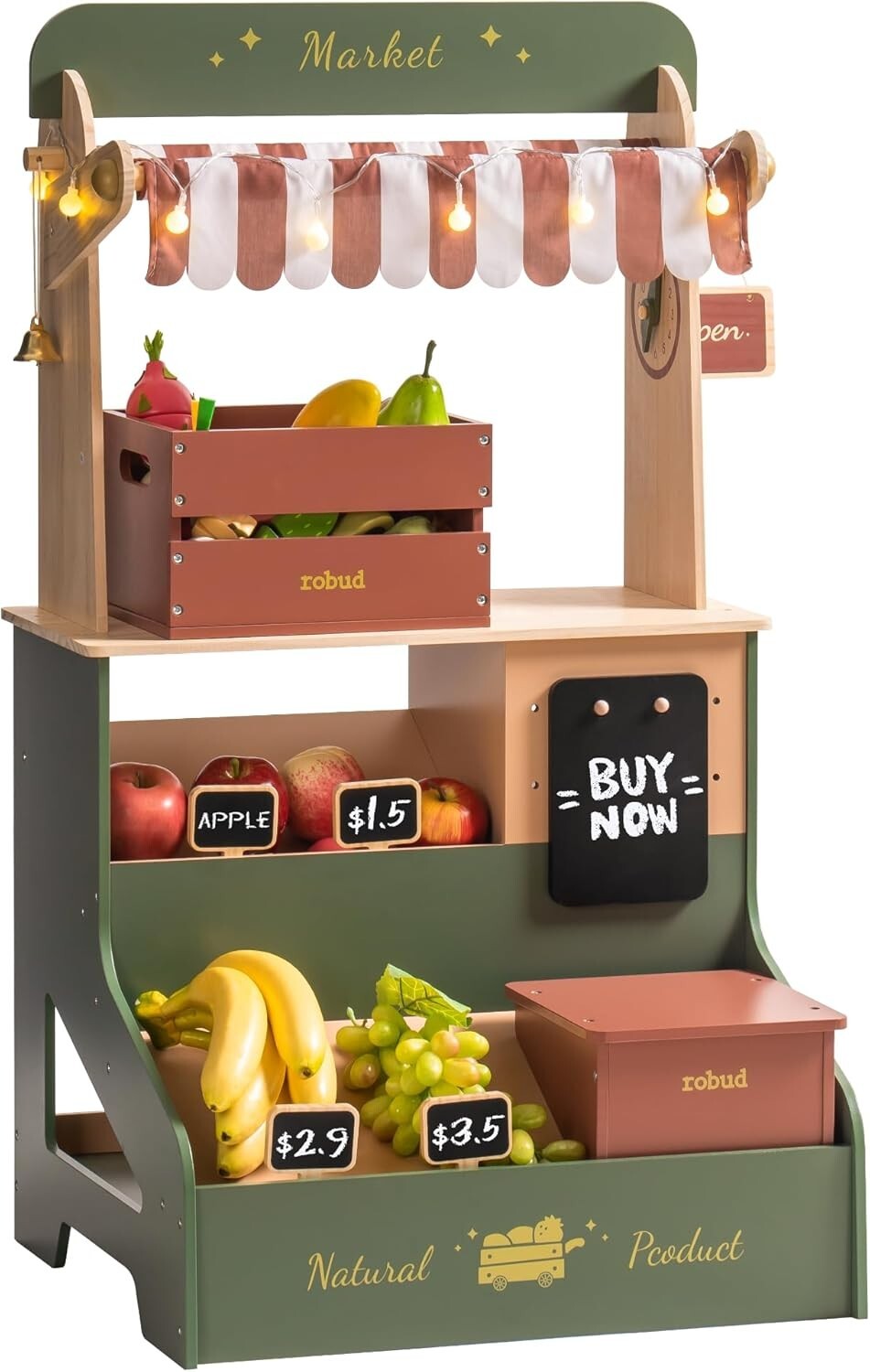 Robud Wooden Grocery Store Playset Play Store Starlight Market Playset for 3+